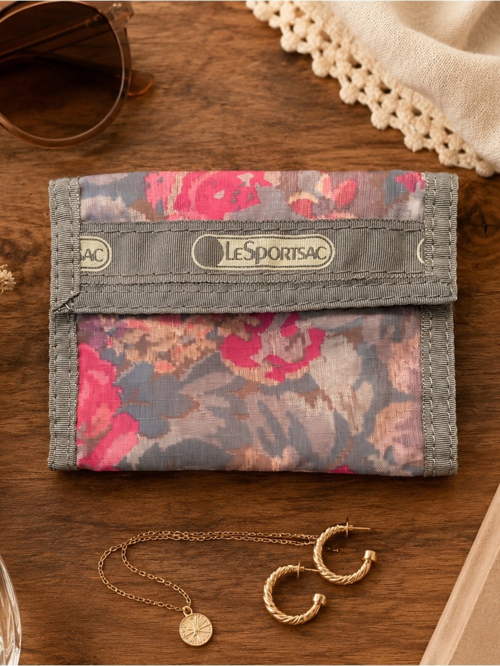 Vintage LeSportsac Made in USA Floral Trifold Wallet 1980s Era
